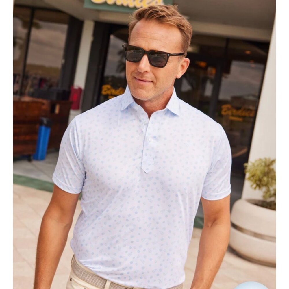 Collars & Co. Featherweight Relaxed Dress Collar Polo Large Light Blue Pattern